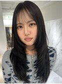 ハイライトカラーミルクティーベージュレイヤーカット