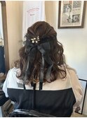 リボンハーフアップアレンジ