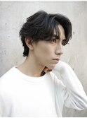 原宿フェザーパーマニュアンスパーマメンズカットセンターパート