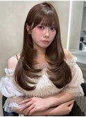 ロングレイヤー透明感カラーオリーブカラー