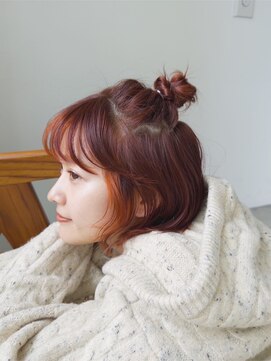 ディッセンバー 神宮前(December) インナーカラー/オレンジブラウン/前髪パーマ/ケアブリーチ