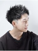短髪ツーブロックショートツイストパーマ刈り上げアップバング