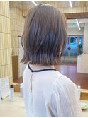 ブリーチなし切りっぱなしボブミディアムレイヤーボブ夏カラー