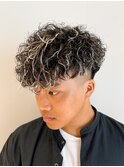 メッシュスペインカールハイライトスパイラルパーマフェード