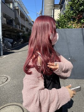 ニコ トウキョウ 渋谷(nico TOKYO) ダブルカラーチェリーレッドピンクブラウン韓国レイヤーロング