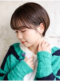 大人可愛い20代30代40代黒髪前下がりひし形小顔ボブ丸みショート