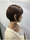小顔セミウェットウェーブピンクベージュハイライトカラー