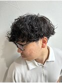 波巻きマッシュツーブロック波巻きパーマメンズカット