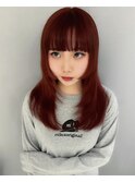 【打越】セミロング×レイヤー×チェリーレッド