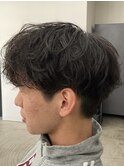 フェザーパーマ/グレーブルーカラー/刈り上げショートパンク