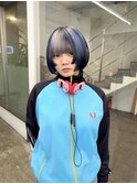 姫カットミニボブカットハイトーンシルバーブルーデザインカラー