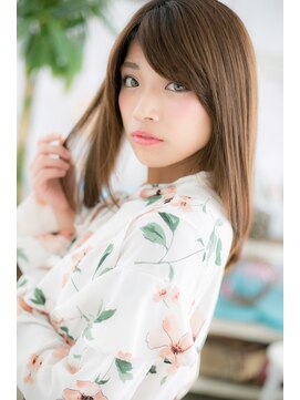 ミック 日暮里店(miq) 斜めバング＆くすみカラーのツヤ髪大人ガーリーストレートb1