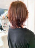 福山美容院イルミナカラー人気Caary外ハネウルフピンクベージュ