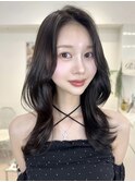C35韓国トレンドミディアムレイヤーカット透明間グレージュ