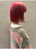 福井　大和田　ハイトーンボブ　ピンクレッドカラー　ビビット