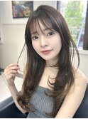 ふんわりレイヤーシースルーバングオリーブベージュ