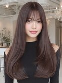 韓国ヘアロング顔周りレイヤーココアベージュ_m0002