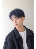 メンズブリーチオンカラー！深みネイビーブルーツーブロックショ
