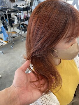 シェル 津山の手店(shel) 20代30代大人可愛い艶感ピンクオレンジケアブリーチ