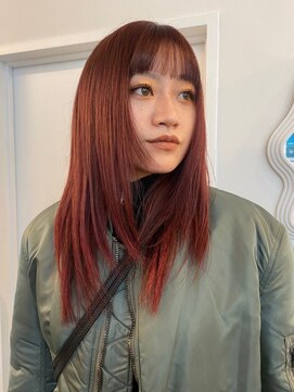 パークヘア 天神大名(parc hair) 顔周りレイヤーカット　透明感　カシスピンクカラー　艶カラー