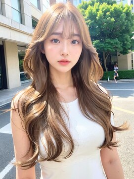 ムウ 難波(MOU) レイヤーカット黒髪ネビージュ小顔ワンレン20代30代40代50代