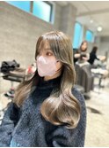 ブリーチ無し明るめオリーブベージュ 韓国風レイヤーカット