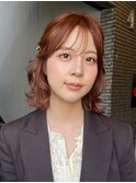ミディアムレイヤー ボブ チェリーレッド 顔周りカット 透明感