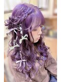 編み込み　お団子　ダウンスタイル