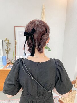 ヘアー アイス カンナ(HAIR ICI Canna) 結婚式ツインヘアベロアリボンピンクラベンダー