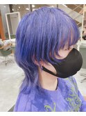 ブリーチデザインブルーカラーツーブロックロングウルフカット