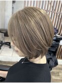 白髪ぼかし脱白髪染め似合わせショートボブ40代50代60代