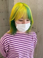 ラニヘアサロン(lani hair salon) イエローとライムグリーンのブロックカラー