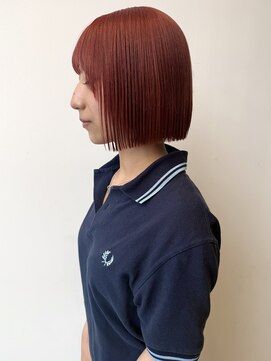 ロックス バイ マグ 松本(rocks BY MAG) ブリーチカラーオレンジブラウンレッドカラー切りっぱなしボブ