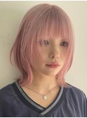 渋谷ブリーチカラータッセルボブ顔周りレイヤー切りっぱなしボブ