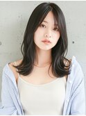 レイヤーセミロング×流しバング