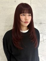 ヨーク(YOKE)&nbsp;【YOKE】レイヤーロングワイドバングレッドブラウン髪質改善前髪