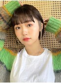 イヤリングカラー前髪インナーカラーピンクベージュバングカラー