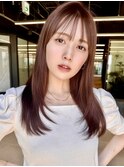 サラ艶ロングレイヤーカットマロンベージュぱっつん前髪KA-12