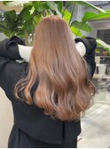 ピンクベージュワンホンヘアレイヤー切りっぱなしボブ
