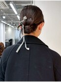 ヘアアレンジ リボンアレンジ カチモリ 編みおろし 結婚式 20代