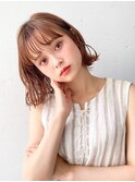 ゆるふわ外はねボブ*前髪あり、透け感ベージュカラー momoko