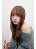 王道かわいいシースルーバングレイヤーハッシュカットグレージュ