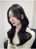 顔まわりレイヤー 艶カラー 暗髪 韓国風 髪質改善 福岡美容室