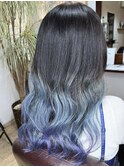 【色落ちシルバー】ブルーグラデーションカラー×ブリーチ２回