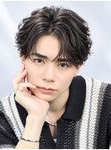 韓国メンズヘアコンマバング韓国マッシュセンターパートフェザー