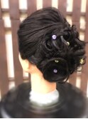 黒髪透け感☆編み込みフルアップ