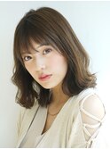 小顔セミウェットウェーブピンクベージュハイライトカラー