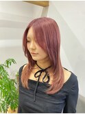 ピンクブラウンにレイヤーカット