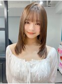 小顔 前髪 レイヤーカット チェリーブラウン"