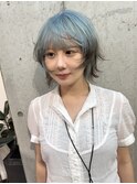 水色/ブルーカラー/裾カラー/レイヤーボブ/小顔レイヤーカット